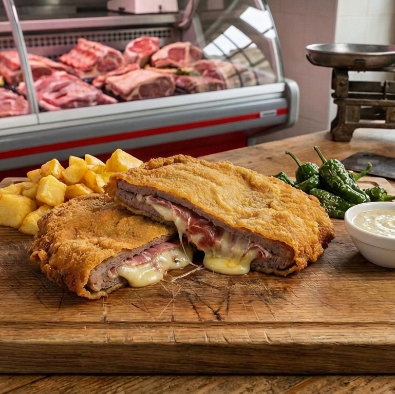 Cachopo de Pollo, Jamón y queso Edam.